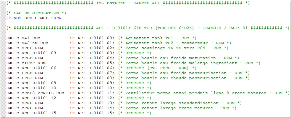Entrées DI0101 cartes API