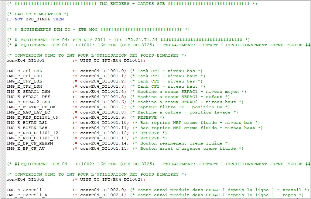 Entrées DI1001 cartes STB